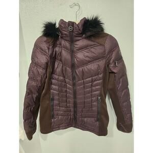 Michael Kors Women's Purple Puffer Coat Faux-Fur Hood Size S Winter Jacket